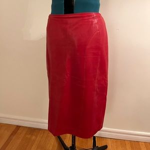 Danier Red Leather Pencil Skirt